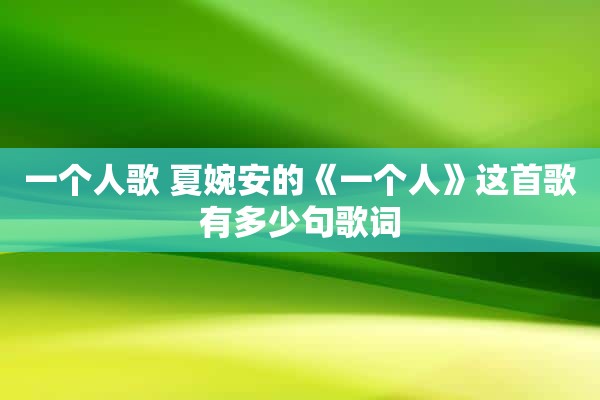 一个人歌 夏婉安的《一个人》这首歌有多少句歌词