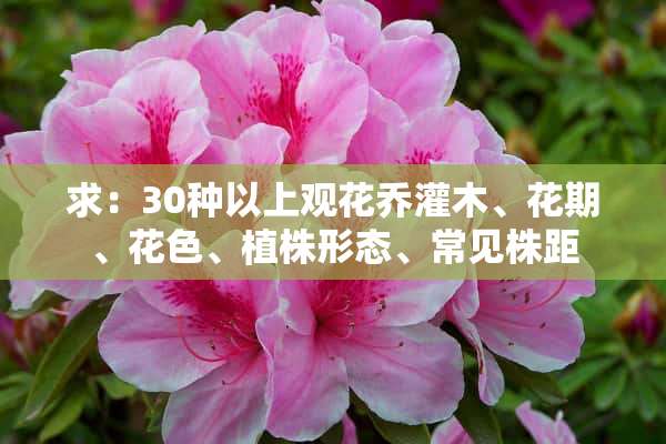 求：30种以上观花乔灌木、花期、花色、植株形态、常见株距